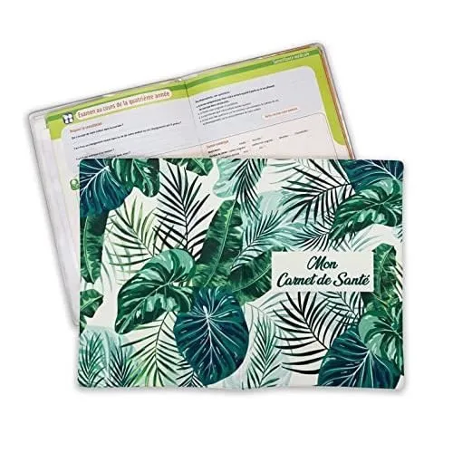 Protège carnet de santé pour enfant ou adulte - Fabrication française - modèle tropical vert-1