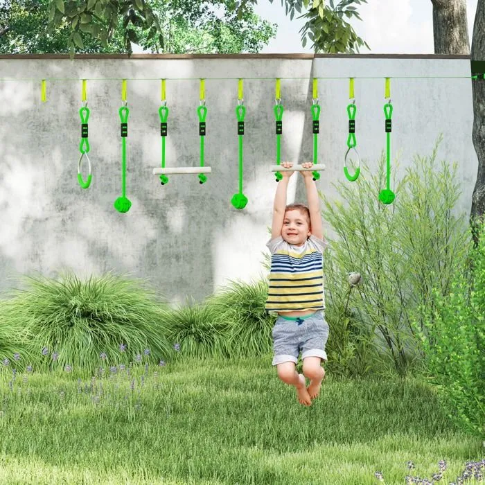 Tyrolienne pour enfants 10 M - AIYAPLAY - kit de tyrolienne complet 7 pièces charge 50 kg - installation facile - vert-1