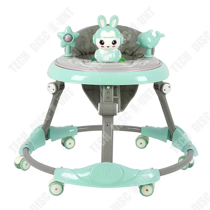 TD Trotteur 3-en-1 pliable réglable avec roues silencieuses à 360° et poignée et plateau d'activités musical amovible trotteur verte-0