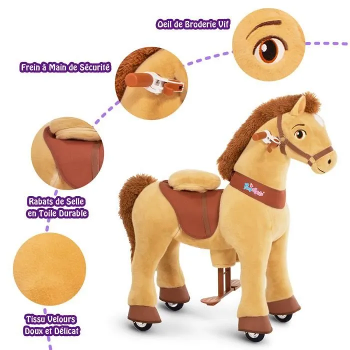 Cheval à Bascule Poney Scooter pour Enfant - PONYCYCLE Modèle E - Brun Clair - 4-8 ans-2