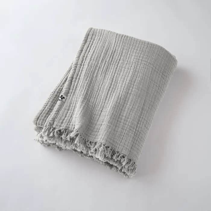 Plaid en gaze de coton - L'EFFET PAPILLON - Gaia - Gris clair - 130x160 cm-0
