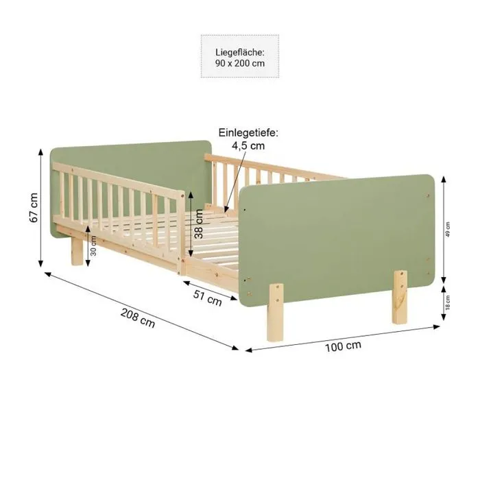 Lit enfant - Mixte - 90x200 cm - Bois massif - Sommier inclus - Matelas inclus-1