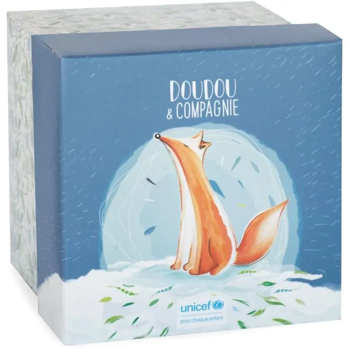 Doudou et Compagnie -UNICEF PANTIN AVEC DOUDOU attache-sucette – renard - 12 cm - Orange - boite cadeau- DC3786-2