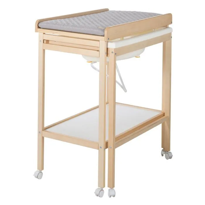 ROBA Table à Langer avec Baignoire Coulissante Baby Pool et Matelas à Langer Imperméable Gris - Bois Naturel / Blanc-5