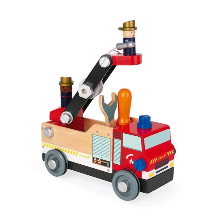 Jeu de Construction en Bois - JANOD - Camion Pompiers Brico'kids - 45 pièces - Mixte-0