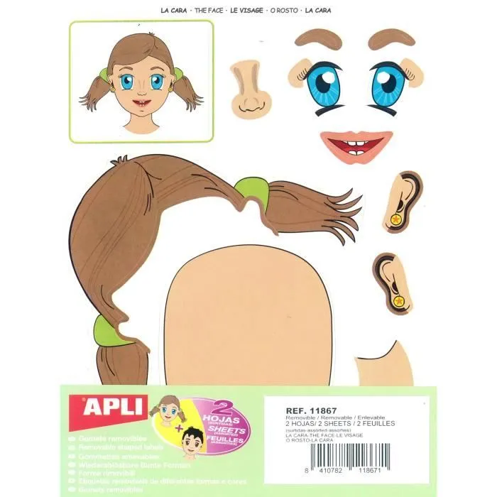 Gommettes repositionnables - APLI-AGIPA - Le visage - 24 pastilles - Mixte - Enfant-0