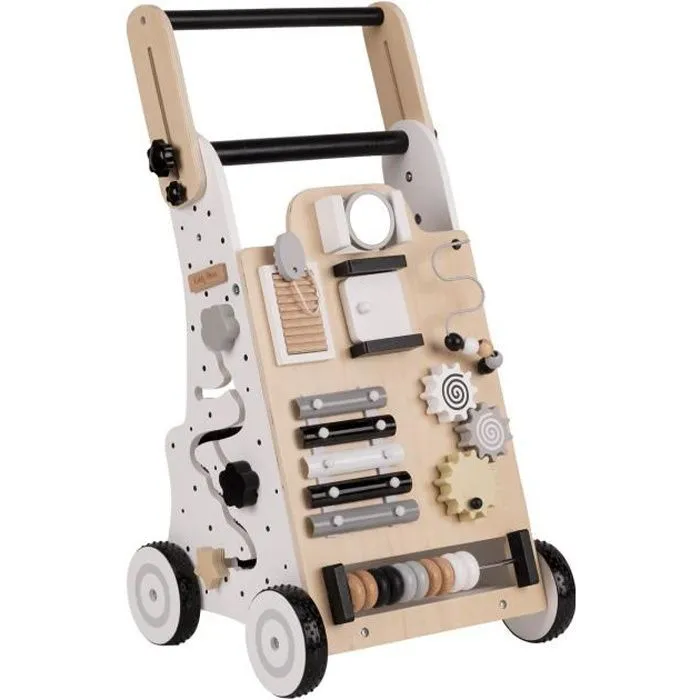 KiddyMoon Trotteur Avec Un Tableau D'activité, Bois Chariot De Marche Pour Bébé Multifonctionnel WK-001,Noir-Blanc,Poignée réglable-0