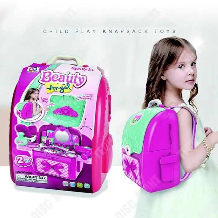 TD® Simulation double épaule maquillage sac à dos jouer maison enfants filles peuvent être transportés et transportés facilement-3