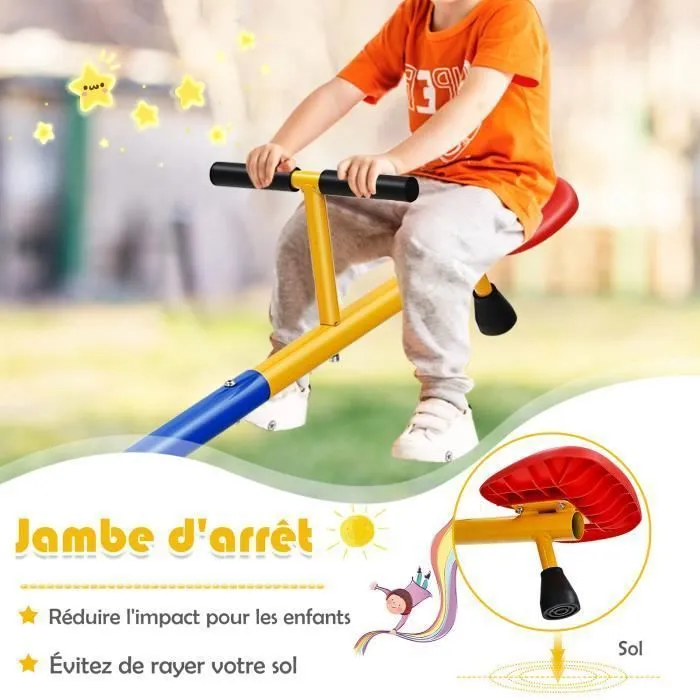 COSTWAY Balançoire à Bascule Tapecul pour Enfant Pivotante à 360° avec Pieds d'Arrêt Jouet d'Extérieur pour Jardin 3 - 8 ans-3