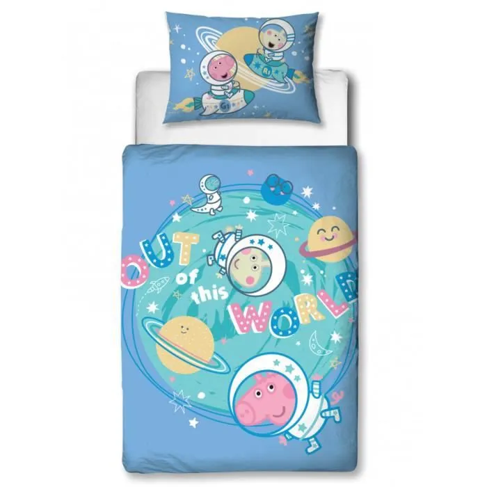 Ensemble de housse de couette pour tout-petit Peppa Pig George Stars Junior - Bleu - Polycoton-1