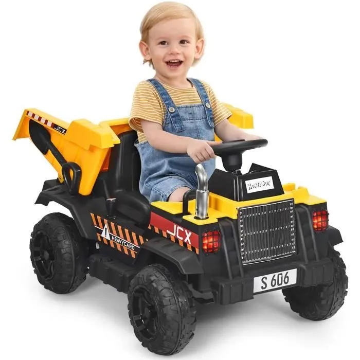 COSTWAY Voiture Electrique Camion Benne à Batterie 12V pour Enfants Vitesse Max : 5 km/h, Télécommande,Fonction Lumineuses, Sonores-0