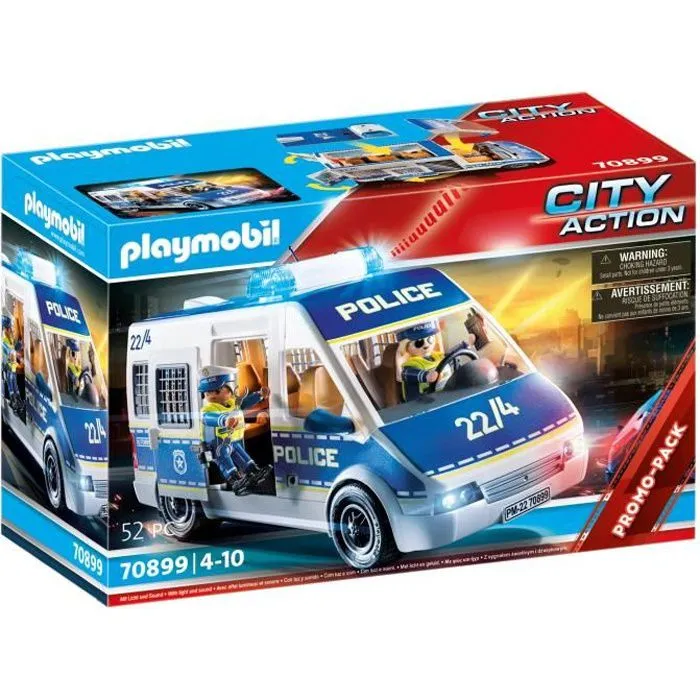 PLAYMOBIL - Fourgon de police avec effets lumineux et sonores - Playmobil City Action - 52 pièces-0