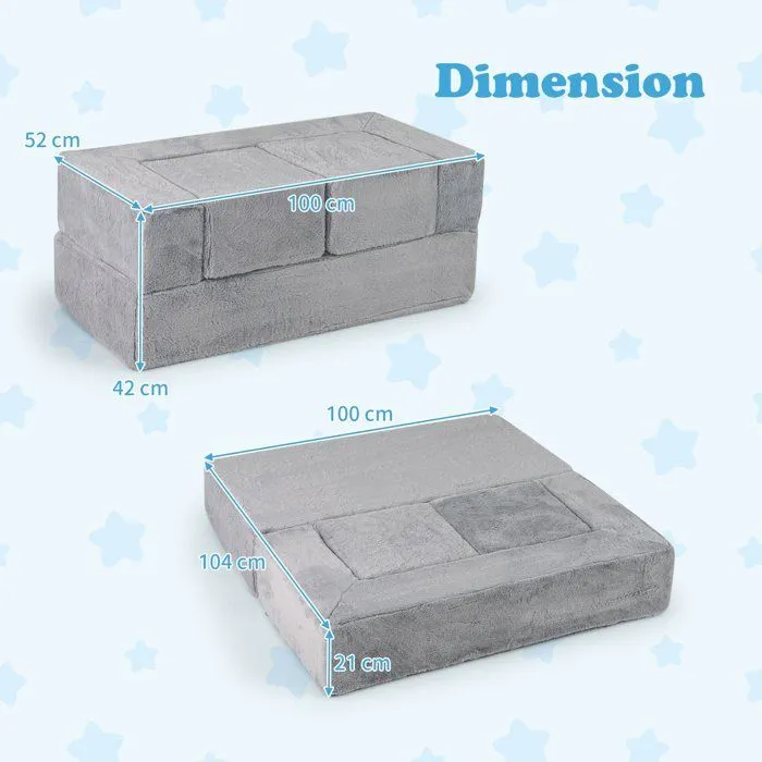 COSTWAY Canapé Modulaire pour Enfants 3 Pièces Convertible en Mousse, Canapé-lit Pliable pour Chambre, Salon, 100 x 52 x 42cm, Gris-5