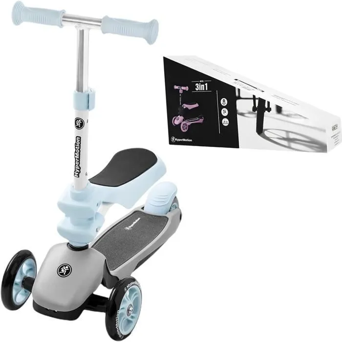HyperMotion Draisienne Trottinette Enfant Evolutive 3 en 1 Siège pour Petit Amovible Hauteur Guidon Réglable Roues Stables Bleu-0