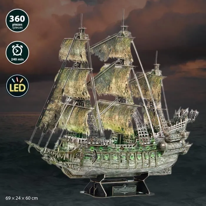 Maquette Puzzle 3D Bateau Pirate Hollandais Volant LED - 360 Pièces - WORLDBRANDS-2