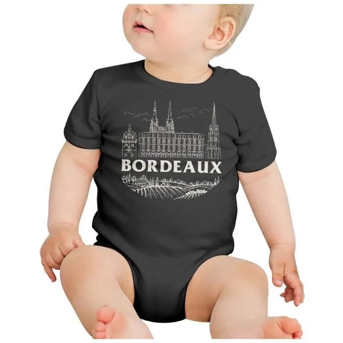 Body Bébé Manche Courte Noir Bordeaux Minimalist Ville France Vin Voyage-1