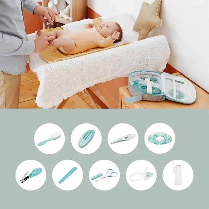 Babymoov Trousse de soin pour bébé, 9 Accessoires, avec Thermomètre Digital, Bleue-3