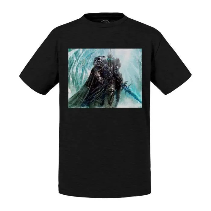 T-shirt Enfant Noir World Of Warcraft Roi Liche Arthas Jeux Vidéo-0