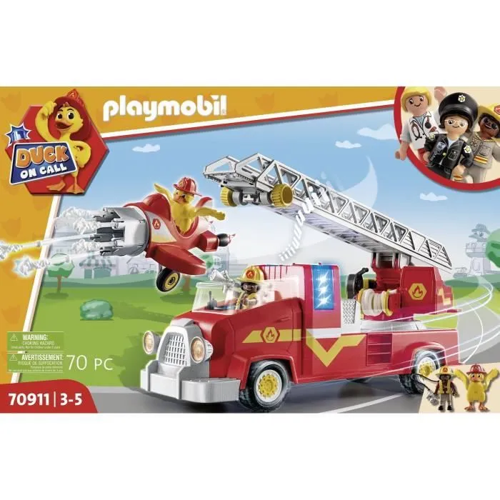 PLAYMOBIL - 70911 - DUCK ON CALL - Camion de pompier avec échelle extensible et avion détachable-7