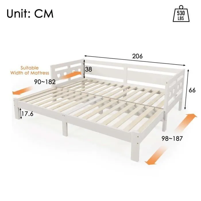 ModernLuxe Lit enfant, lit gigogne 90(180)x200 cm, sommier à lattes, cadre en pin, blanc-3