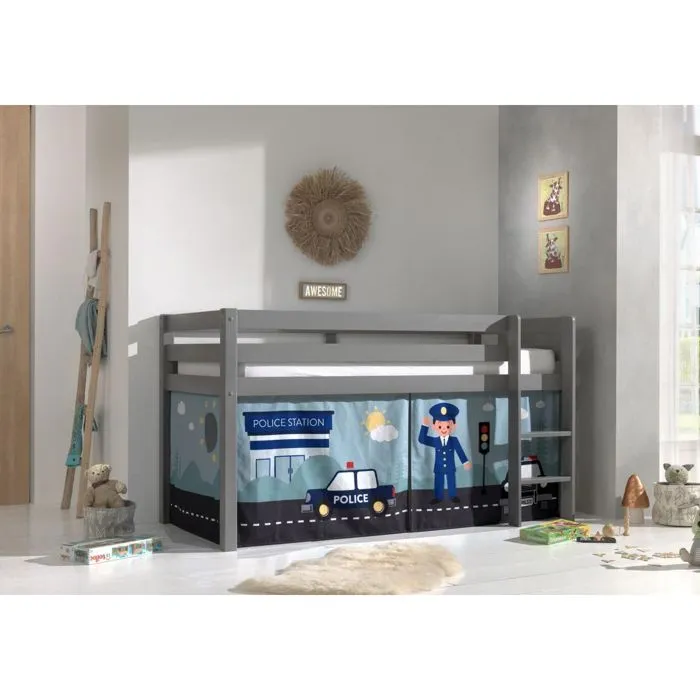 Vipack - Lit Mi-Hauteur 90x200 sommier inclus housse Police Pino - Gris-3