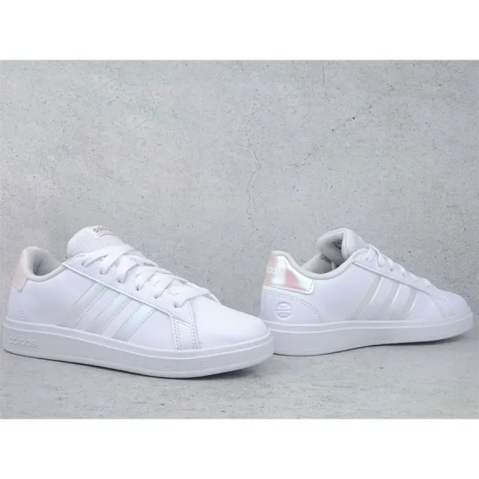 Baskets - ADIDAS - Grand Court K - Mixte - Enfant - Blanc - Lacets - Synthétique - Plat-3