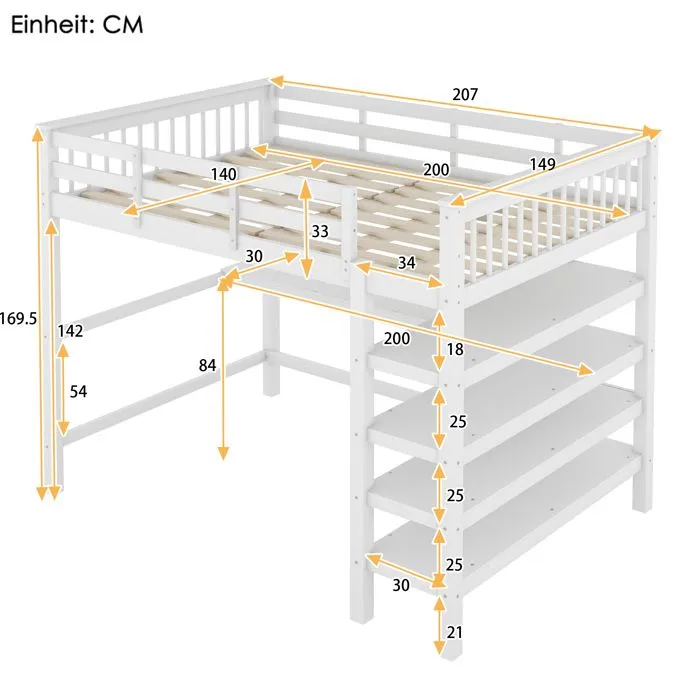 Lit mezzanine - AUTREMENT - 140x200cm - Bureau intégré - Rangement - Blanc-5