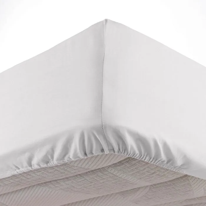 Drap housse 2 personnes 140 x 190 x 30 cm Linette coton lavé  57 fils Blanc-1