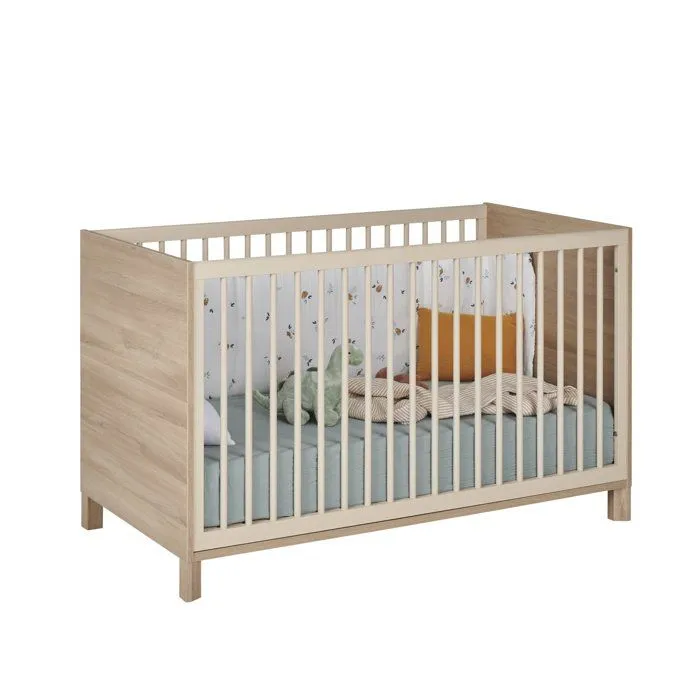 Lit bébé évolutif 70cm x 140cm finition biscuit effet bois chêne-0