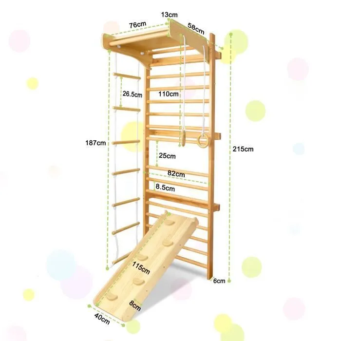 Structure d'escalade - UISEBRT - en bois avec échelle, trépied amovible et anneaux de gymnastique-1