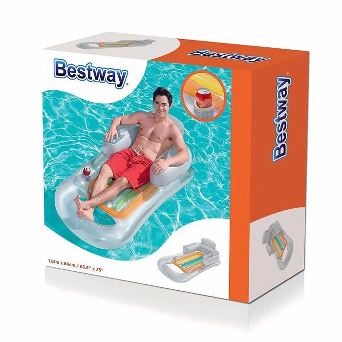 Fauteuil - chaise longue - matelas gonflable piscine Bestway Matelas Gonflable, 161 x 84 cm, Design (Gris, 161 x 84 cm)-2