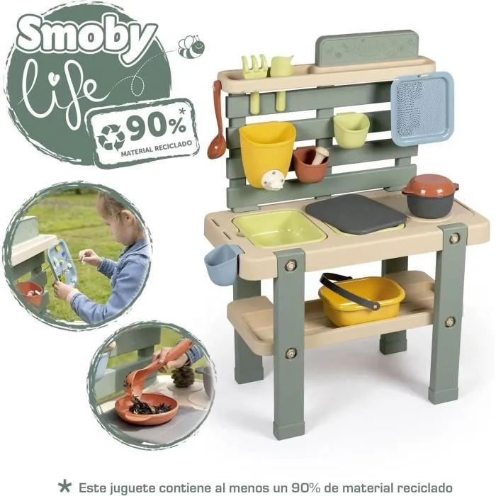 Smoby Life - Mud Kitchen - Jeu de cuisine en extérieur - 15 accessoires - Anti-UV - Matière Recyclée - Dès 3 Ans-3
