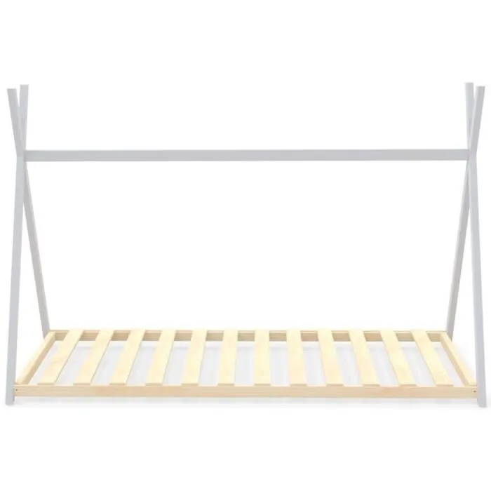 WEBER Lit cabane enfant Montessori- Pin massif - Blanc - Sommier inclus - 90x190 cm - Modèle SIOUX-4