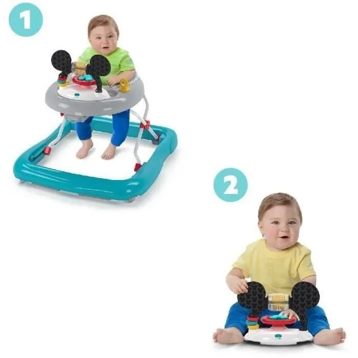 DISNEY BABY Trotteur bébé évolutif et pliable 2-en-1 - Mickey - Jouet d'éveil amovible intégré, Musique, Lumières, Hauteur Réglable-2