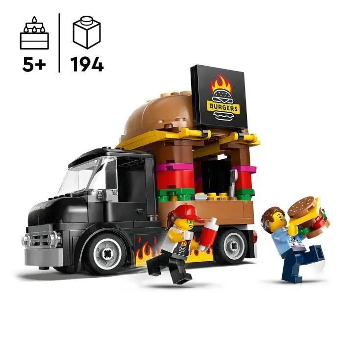 LEGO® 60404 City Le Food-truck de Burgers, Jouet de Camionnette, Jeu Imaginatif avec Camionnette et Minifigurines-1