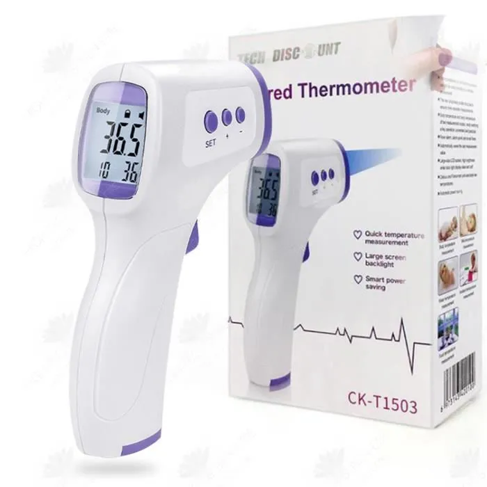 HTBE® Thermomètre frontal portatif Thermomètre électronique Thermomètre infrarouge sans contact pour le corps humain-0