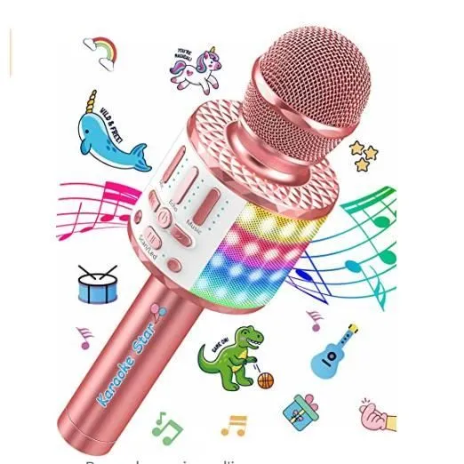 Microphone Sans Fil Karaoké Enfant avec Lumières LED - OUTAD - Q88 - Filtre anti-bruit - Changement de voix-0