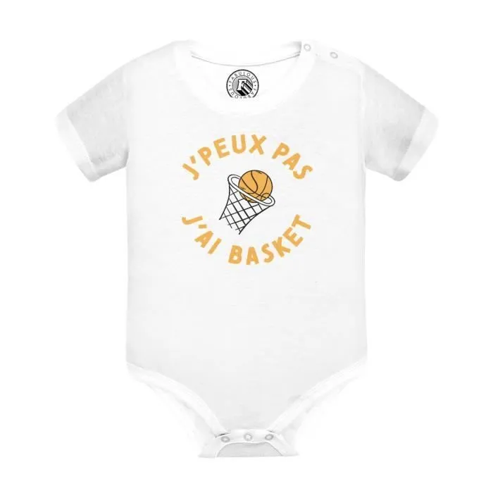 Body Bébé Manche Courte Blanc J'Peux Pas J'ai Basket Sport Basketball Panier-0