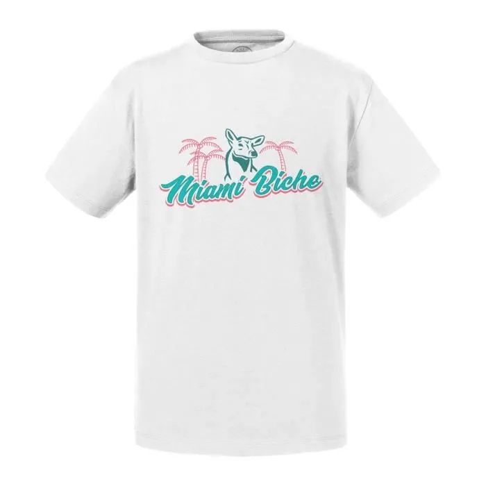 T-shirt Enfant Blanc Miami Biche Humour Plage Etats-Unis Jeu de Mot-0