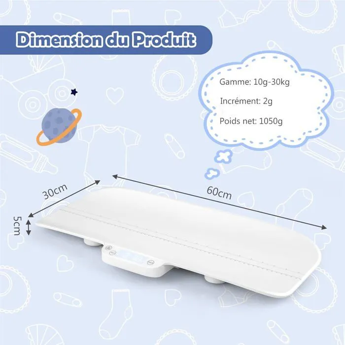COSTWAY Pèse Bébé Numérique Max 30kg Taille 60CM 4 Modes de Mesure Fonction Tare Ecran LED Arrêt Automatique pour Nouveau-né/Animaux-5