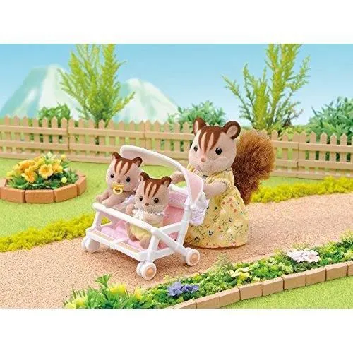 Poussette Double Sylvanian - Accessoire pour Maison de Famille - Rose-2