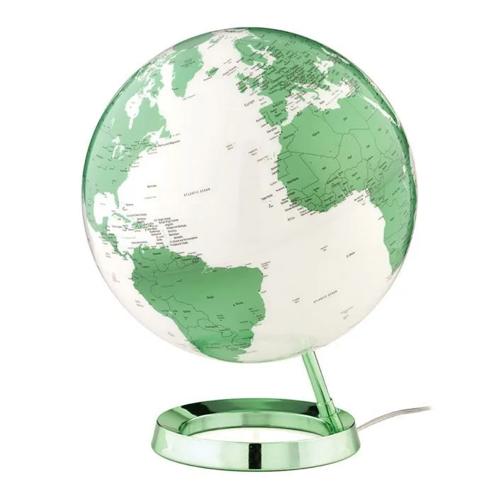 Globe terrestre lumineux design blanc vert électrique sur socle couleur verte-0