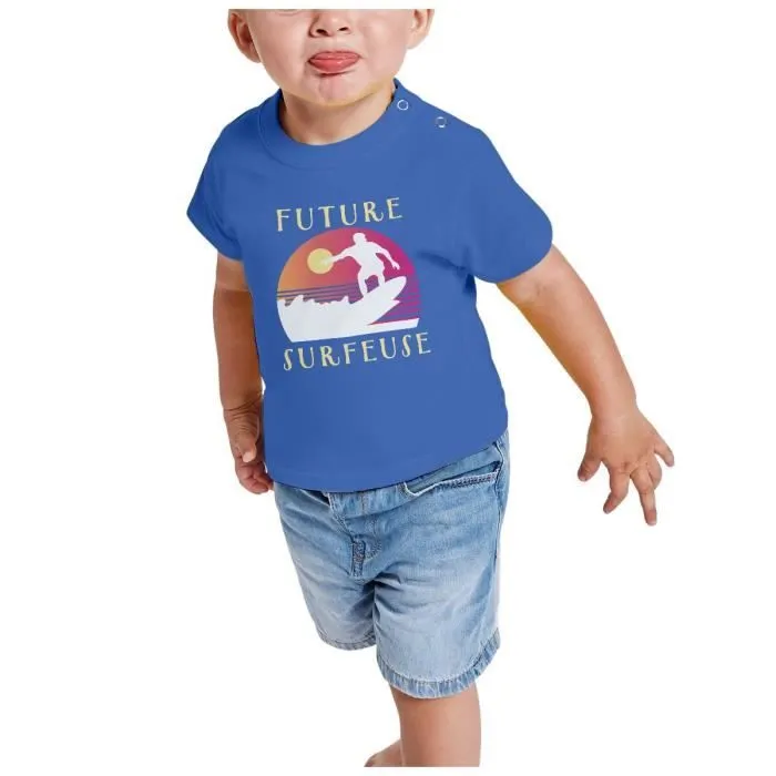T-shirt Bébé Manche Courte Bleu Future Surfeuse Sport Aquatique Mer-1