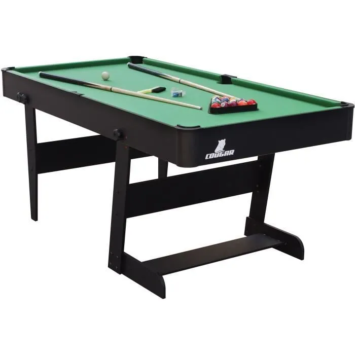Table de Billard pliable 6ft Cougar Hustle XL - Noir/Vert - Accessoires inclus-1