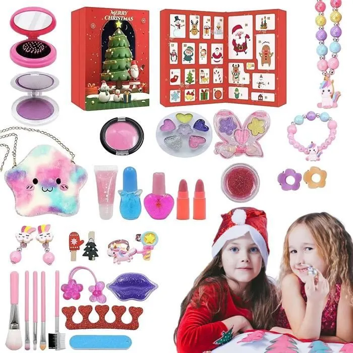 Faux Maquillage Enfant Jouet Filles, Malette Maquillage Jouet Ensemble De Maquillage Beauté Cadeau Fille,Calendrier De L'Avent Noël-0