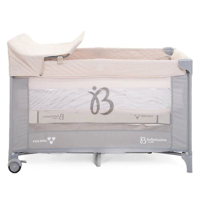 BEBELISSIMO - Lit parapluie bébé - lit pliant - dès la naissance - Fais dodo - 2 niveaux - table à langer - beige/gris-1