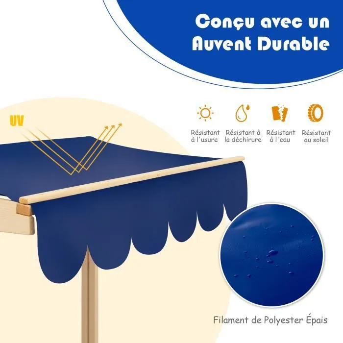 COSTWAY Bac à Sable en Bois Enfant 115 x 115 x 121 cm avec Toit Réglable et Pivotant Boite de Rangement et Banc pour Jardin-3