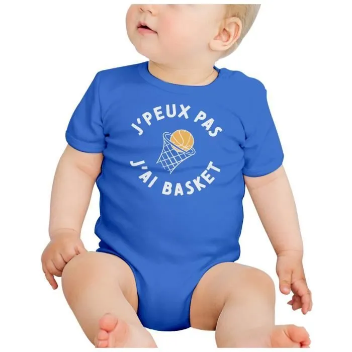 Body Bébé Manche Courte Bleu J'Peux Pas J'ai Basket Sport Basketball Panier-1