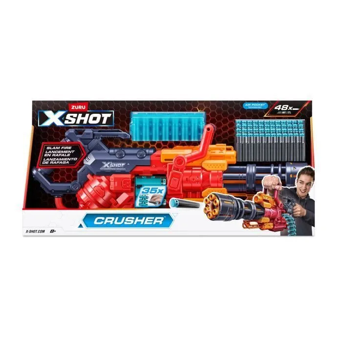 Blaster Automatique - ZURU - XSHOT Crusher - Ceinture de 35 fléchettes - Portée de 27 mètres-0
