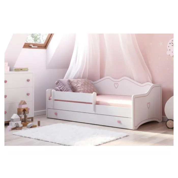 Lit enfant - EMMA - 70x140 - Blanc/rose - Avec matelas, sommier et tiroir-2